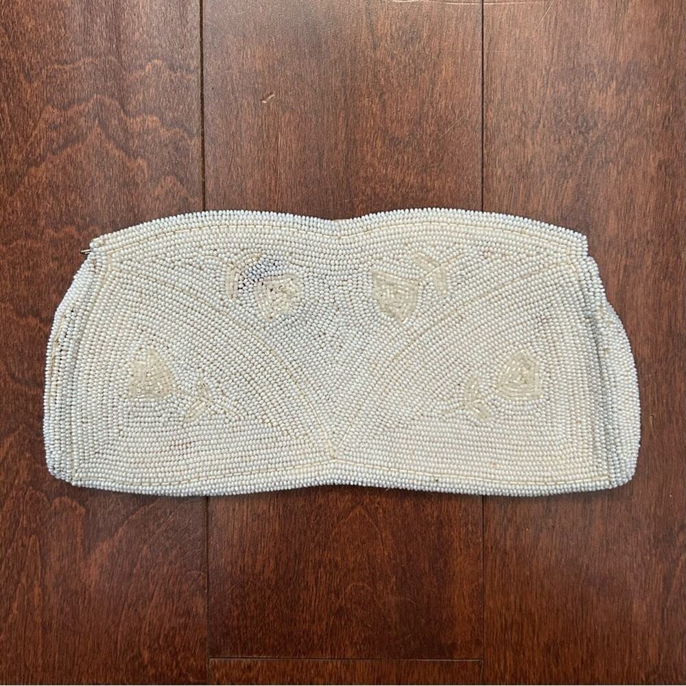 Vintage Micherieโ White Seed Bead Clutch, Hand Beaded, Made in Japan